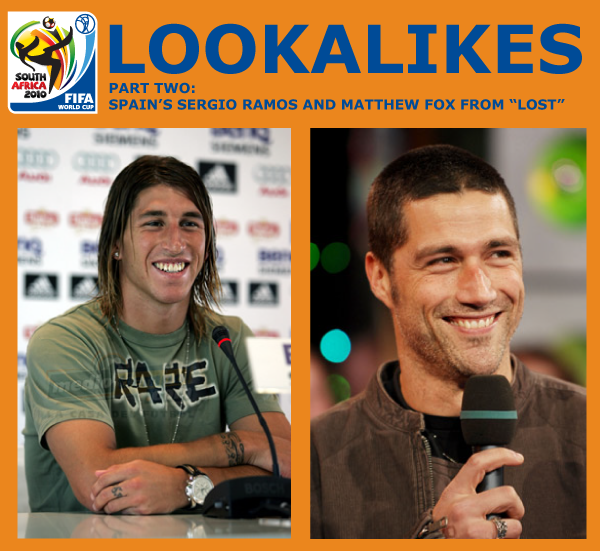 The animated comedy series and blog Lunki and Sika presents World Cup in South Africa 2010 lookalikes - Spain soccer player Sergio Ramos and actor Matthew Fox from Lost and Party of Five
